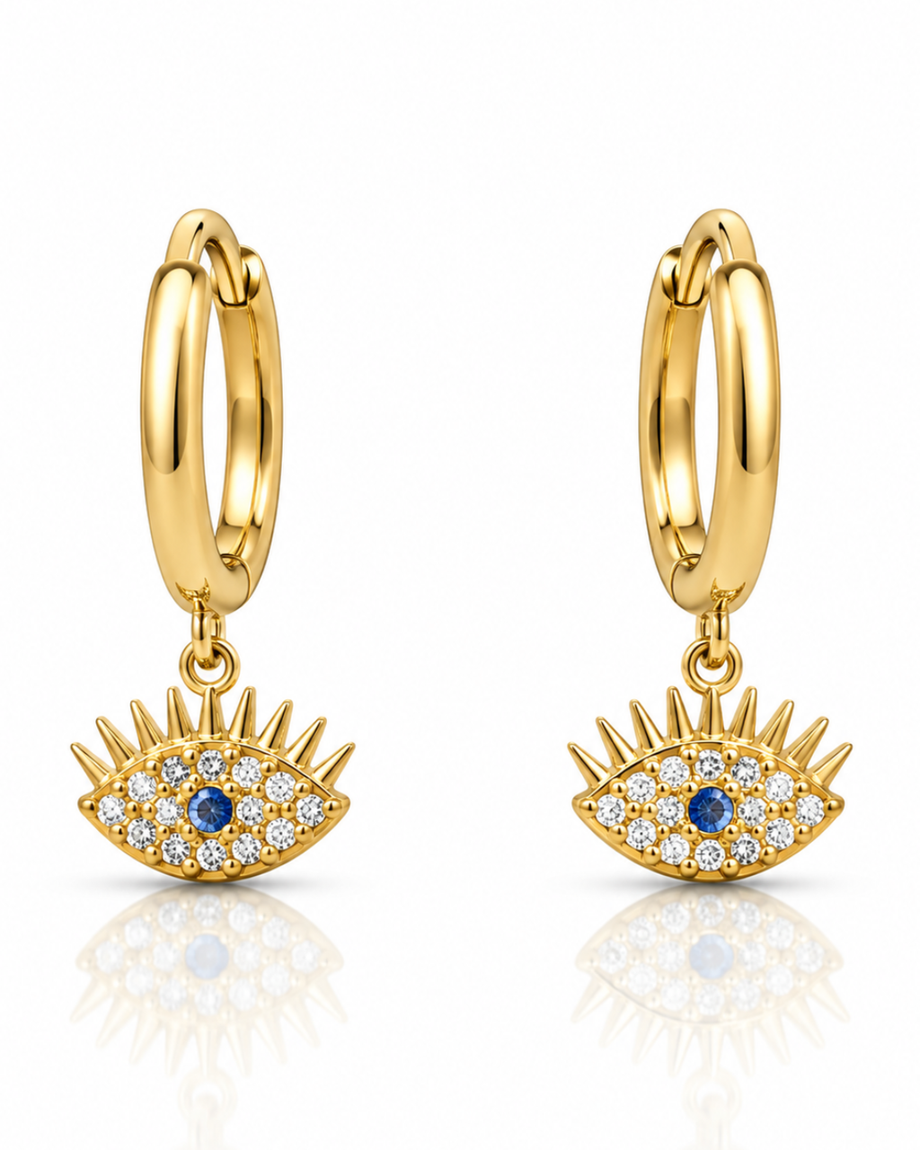 Evil Eye CZ Charm Hoop Earrings