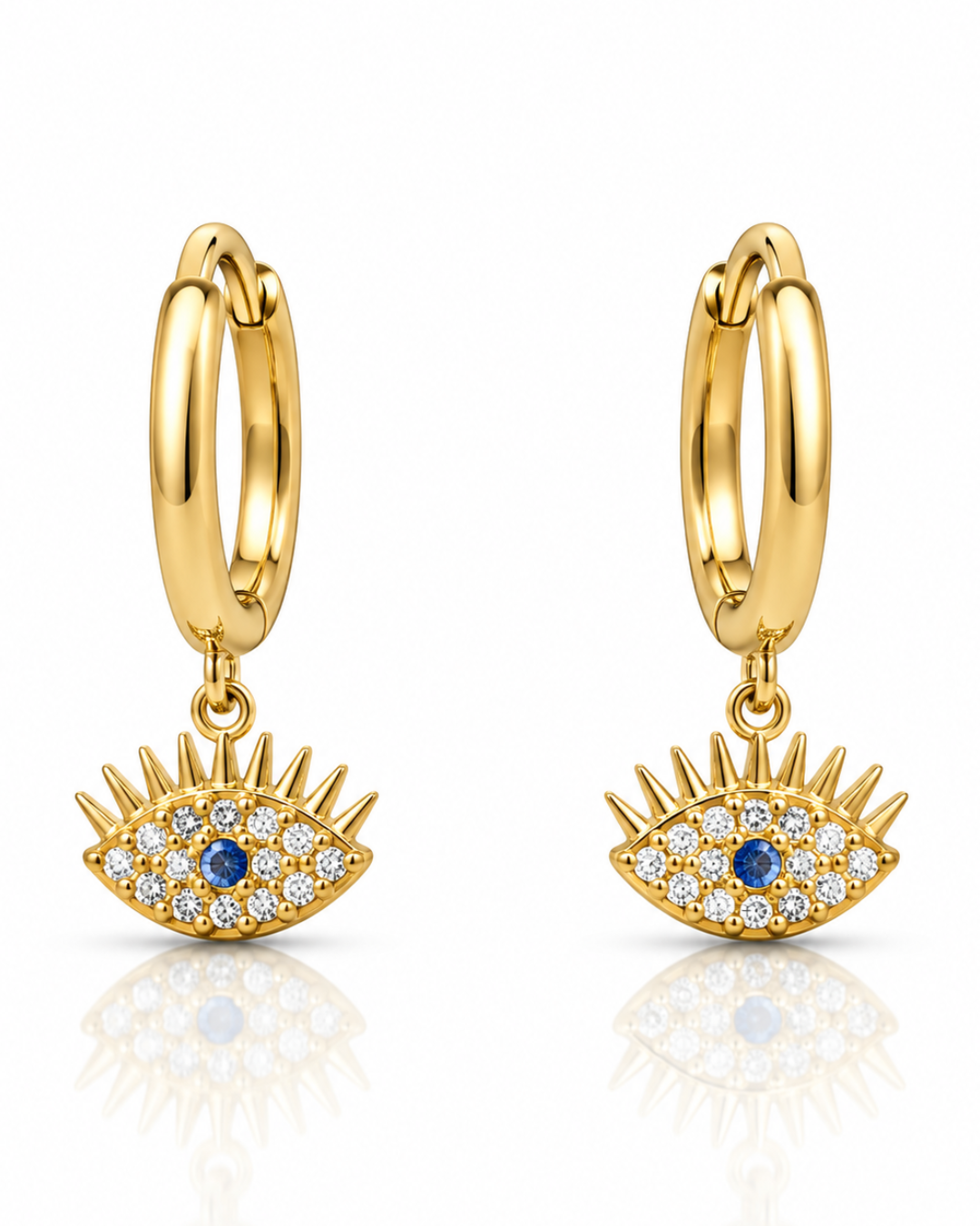 Evil Eye CZ Charm Hoop Earrings