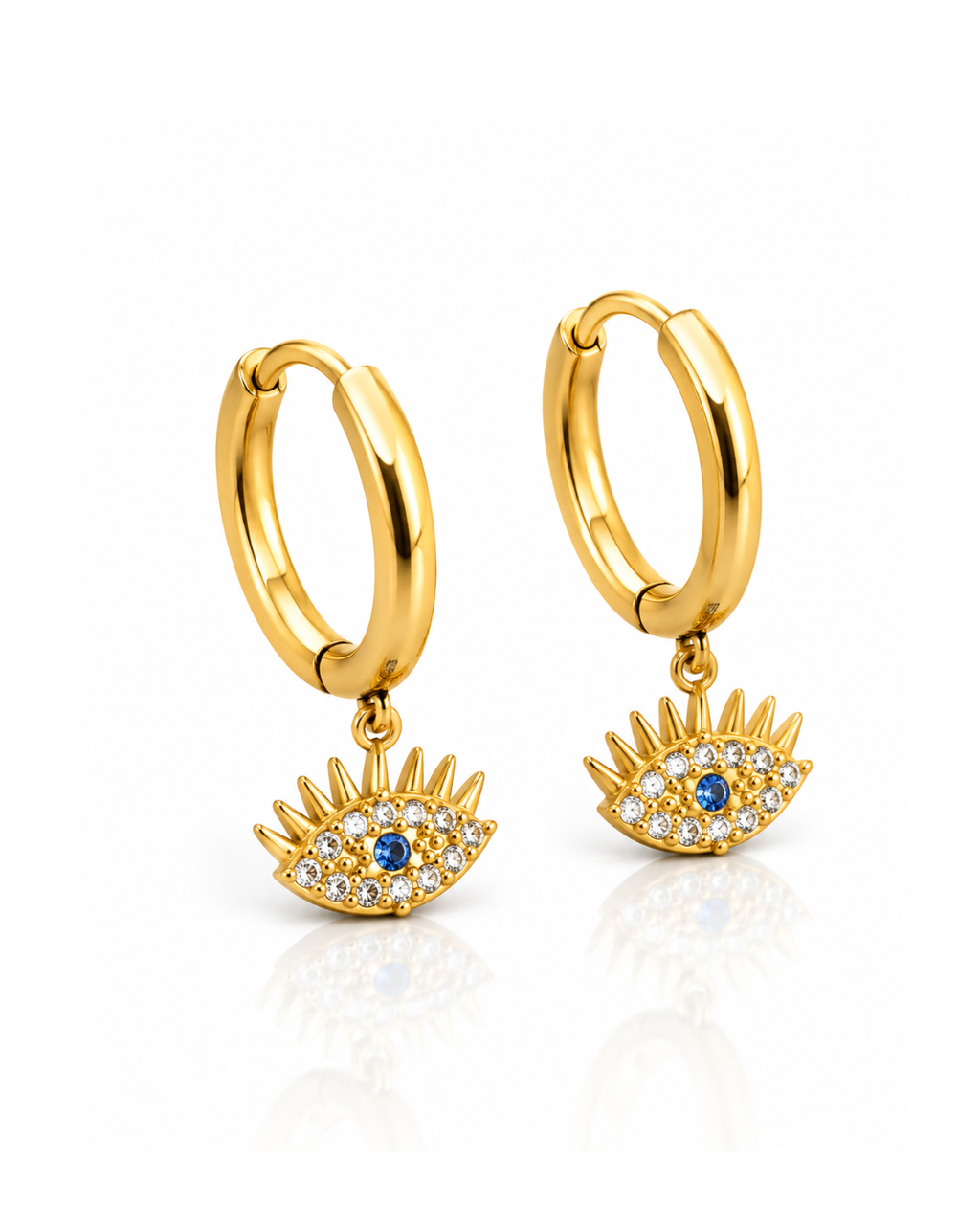 Evil Eye CZ Charm Hoop Earrings