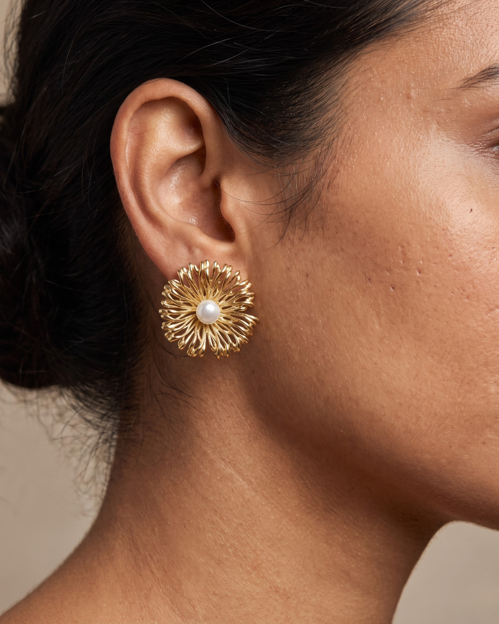 Sunburst Pearl Stud Earrings