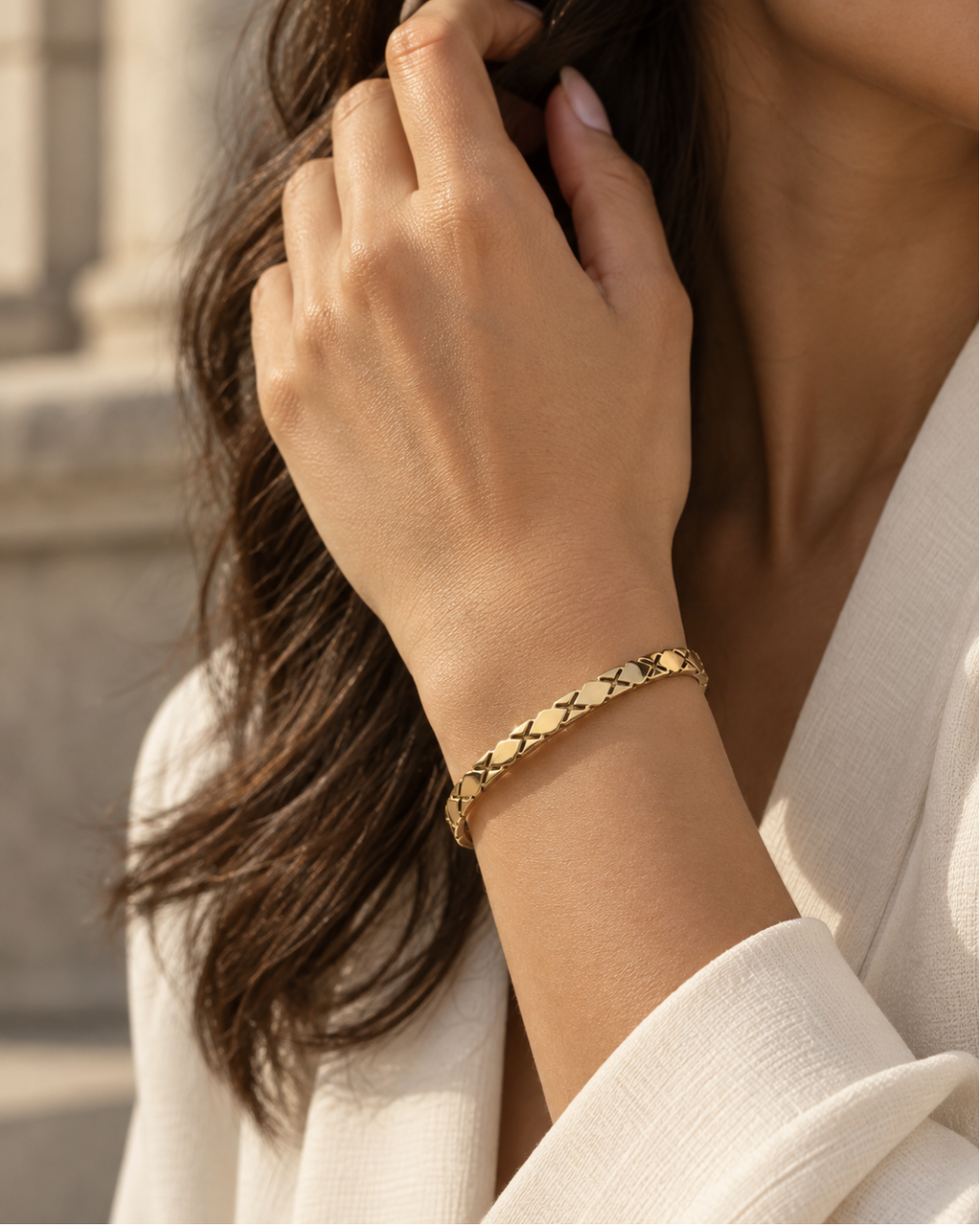 Cross-Engraved Quilted Cuff Bracelet