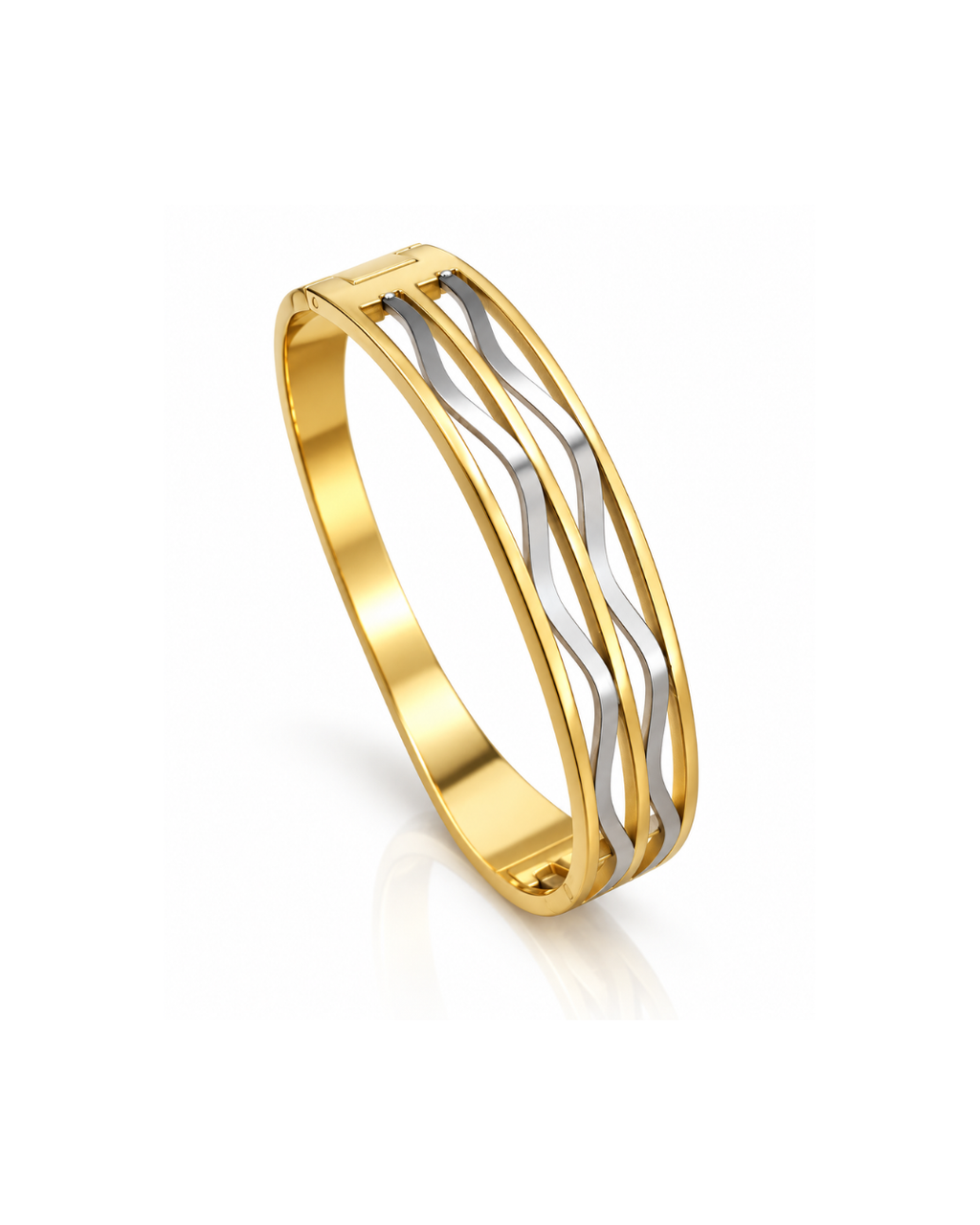 Ripple Wave Two-Tone Cuff Bracelet