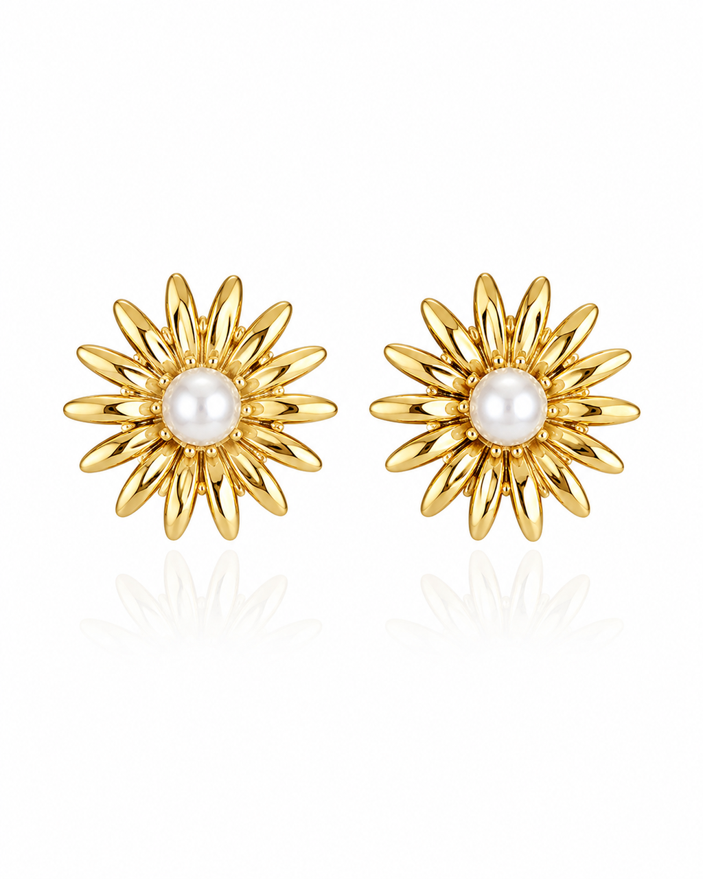 Solaris Sunburst Pearl Stud Earrings