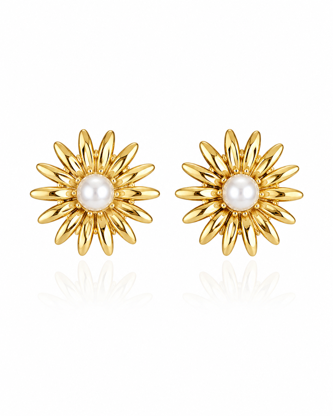 Solaris Sunburst Pearl Stud Earrings