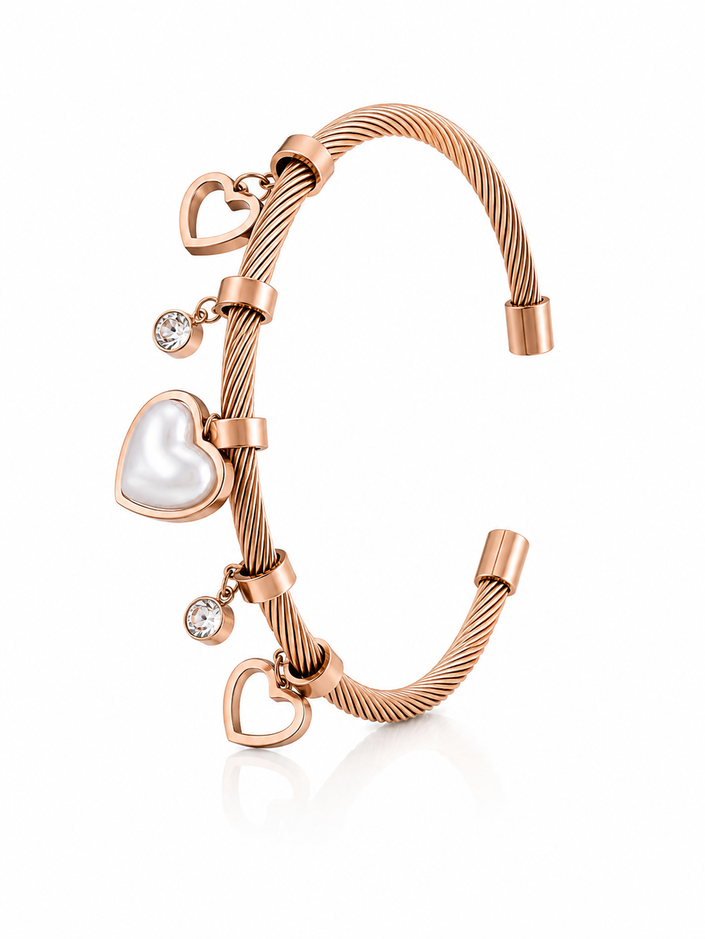 Heart & Pearl Twisted Cable Cuff