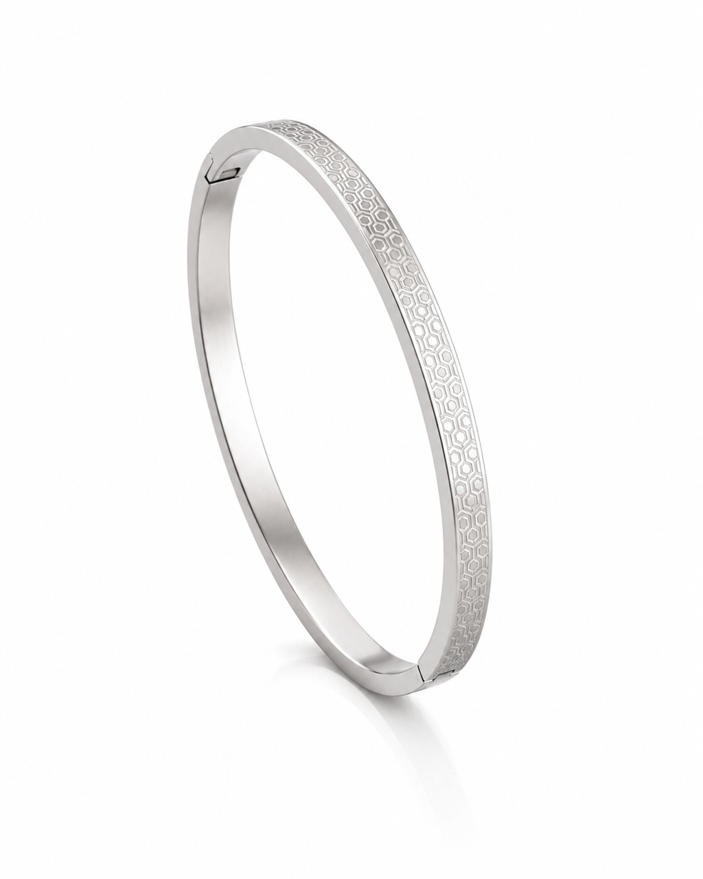 Honeycomb Engraved Silver Bangle