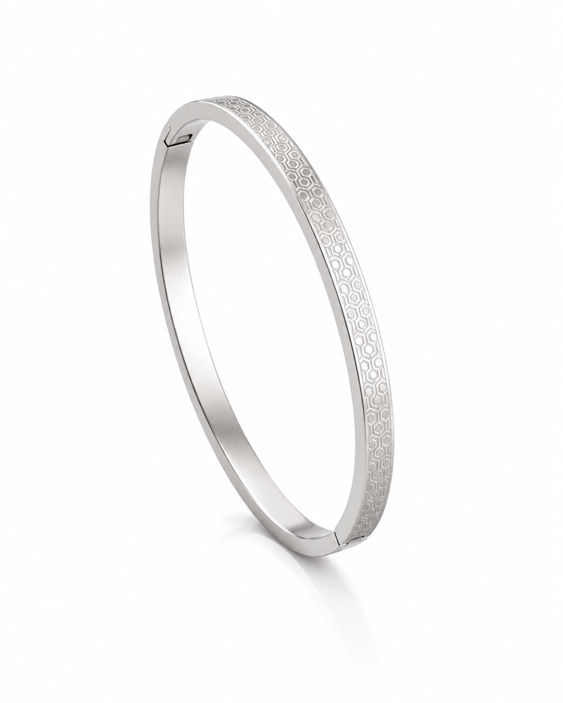 Honeycomb Engraved Silver Bangle