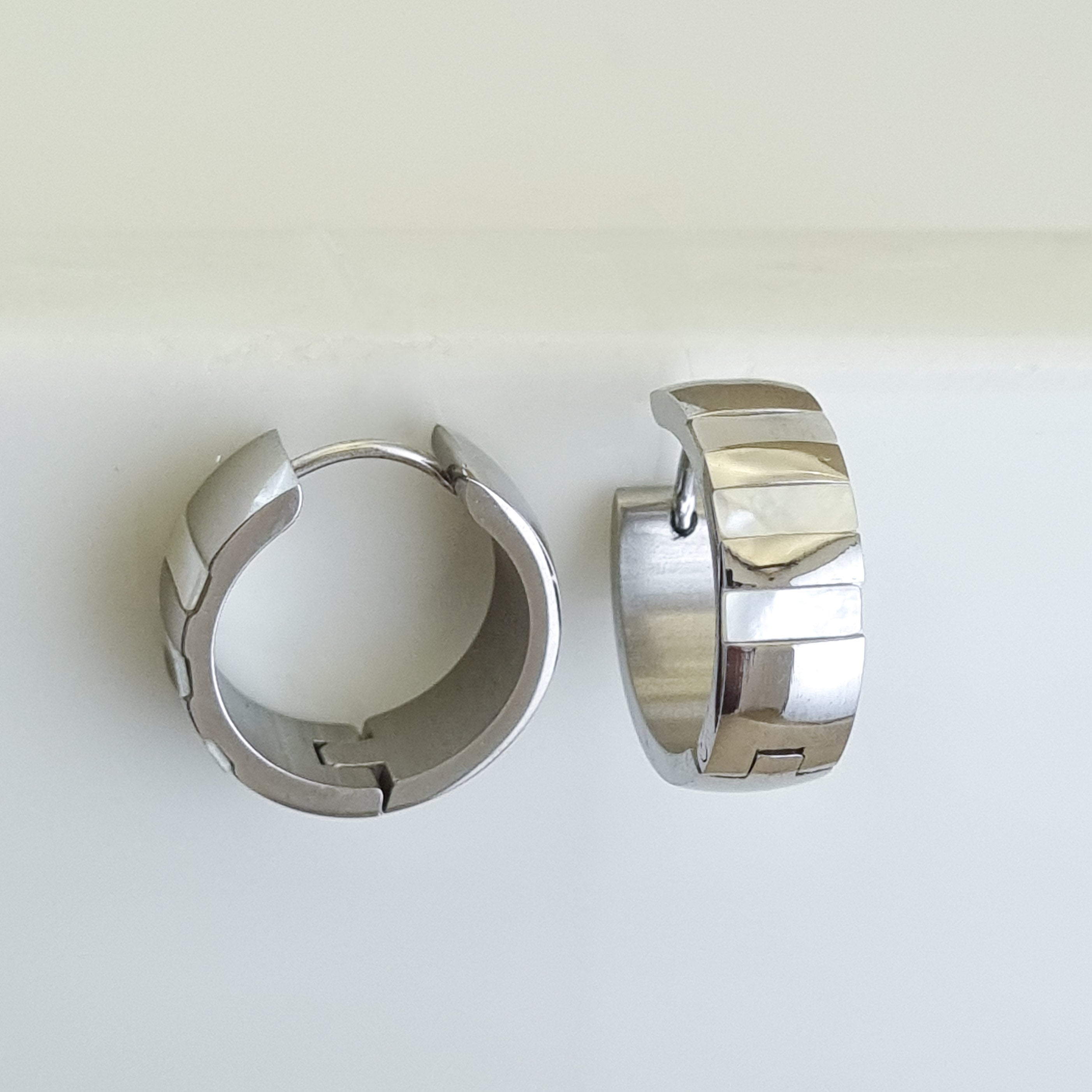18K white gold-plated hoops, waterproof silver-toned earrings, anti-tarnish wide hoops, hypoallergenic luxury jewelry, sculptural architectural earrings, linear beam hoop earrings.