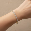 Baguette tennis bracelet, anti-tarnish gold bracelet, waterproof crystal jewelry, 18K gold plated statement bracelet, tarnish-resistant tennis bracelet.