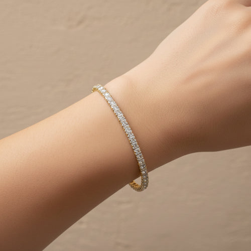 Baguette tennis bracelet, anti-tarnish gold bracelet, waterproof crystal jewelry, 18K gold plated statement bracelet, tarnish-resistant tennis bracelet.