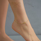 Anti-tarnish gold anklet, waterproof beaded anklet, 18K gold plated foot jewelry, minimalist charm anklet, tarnish-resistant jewelry for summer.