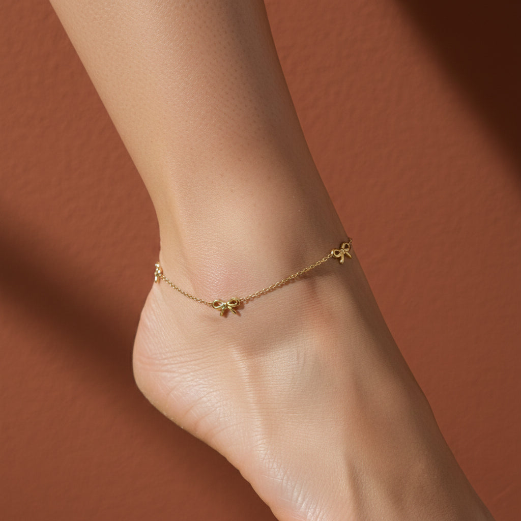 Gold bow anklet, anti-tarnish bow jewelry, 18K gold plated anklet, coquette aesthetic jewelry, waterproof charm anklet.