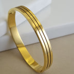 Linear Triple-Groove Bangle – Anti-Tarnish, 18K Gold Plated & Waterproof