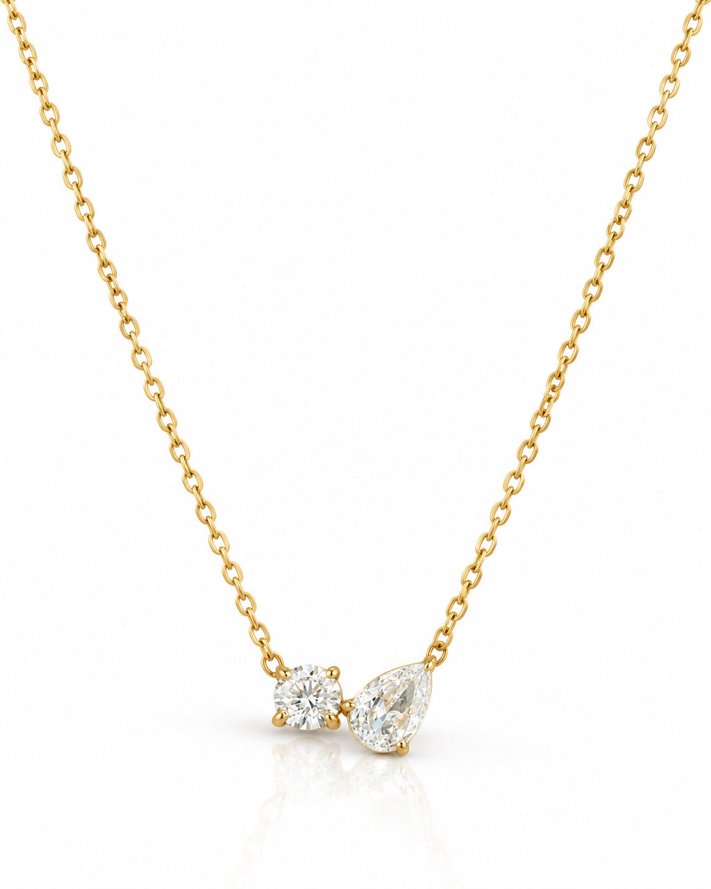 Toi et Moi CZ Round and Pear Necklace