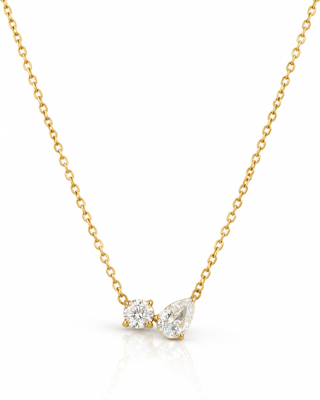 Toi et Moi CZ Round and Pear Necklace