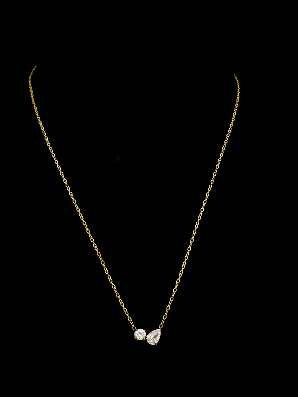 Toi et Moi CZ Round and Pear Necklace