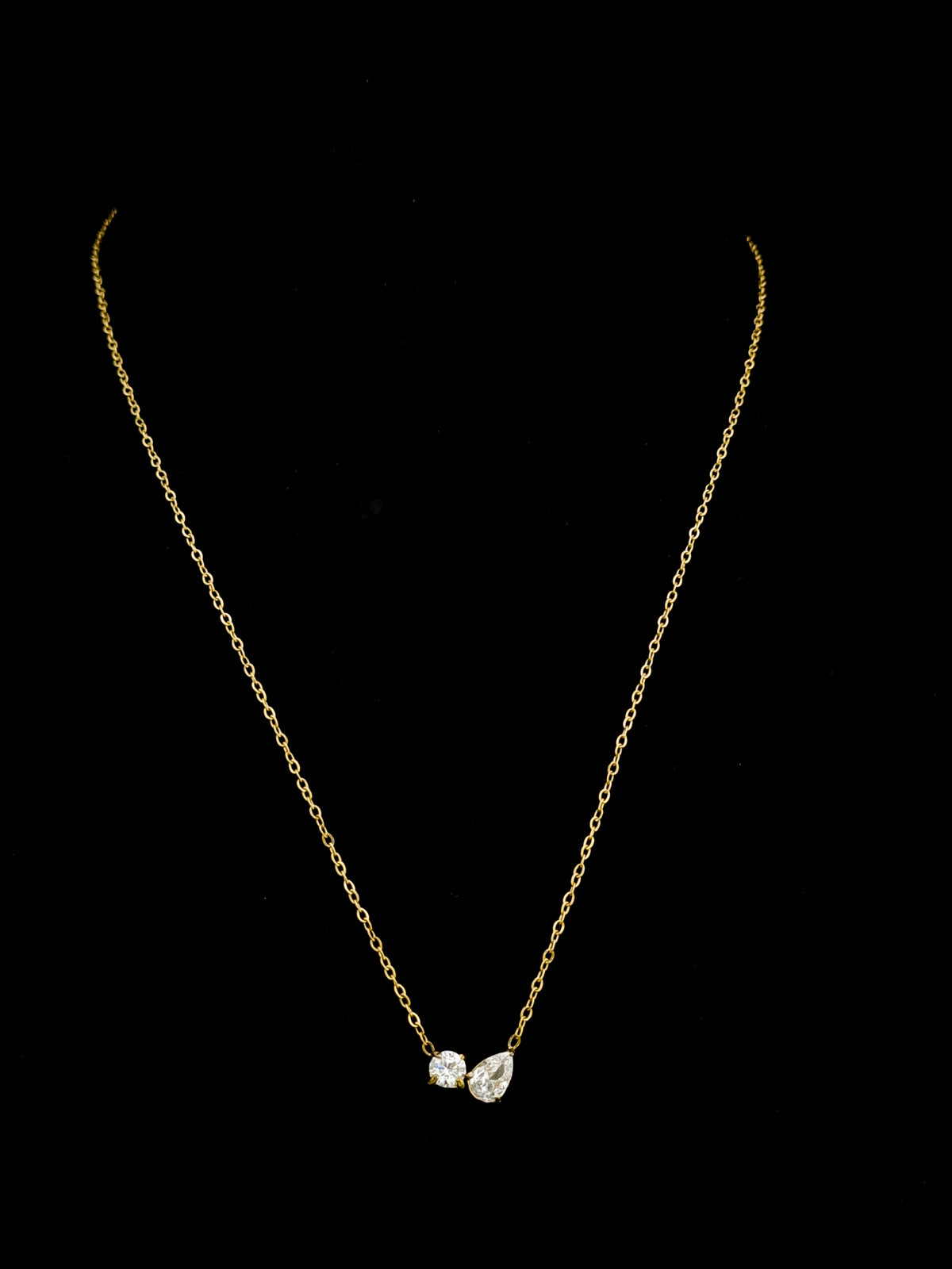 Toi et Moi CZ Round and Pear Necklace
