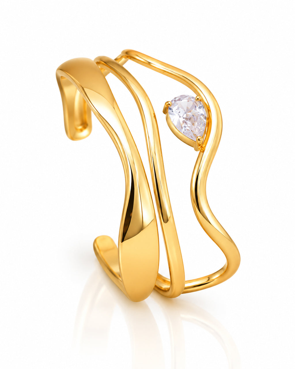 Liquid Wave CZ Pear Open Cuff Bracelet