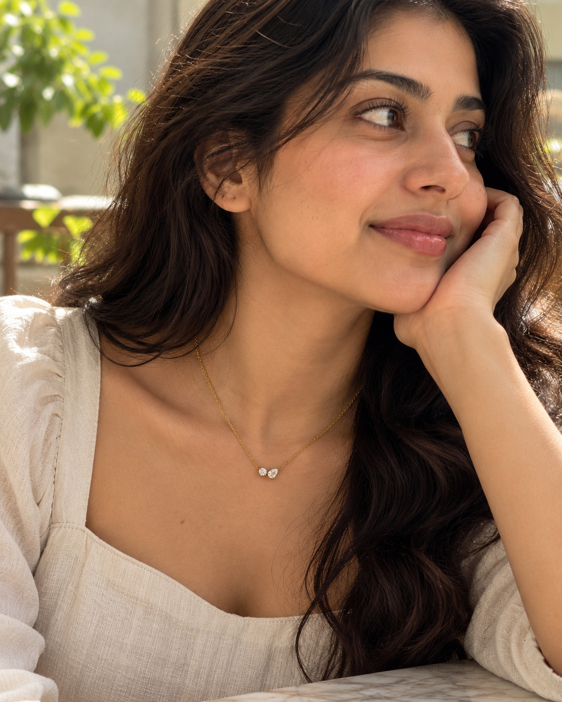 Toi et Moi CZ Round and Pear Necklace
