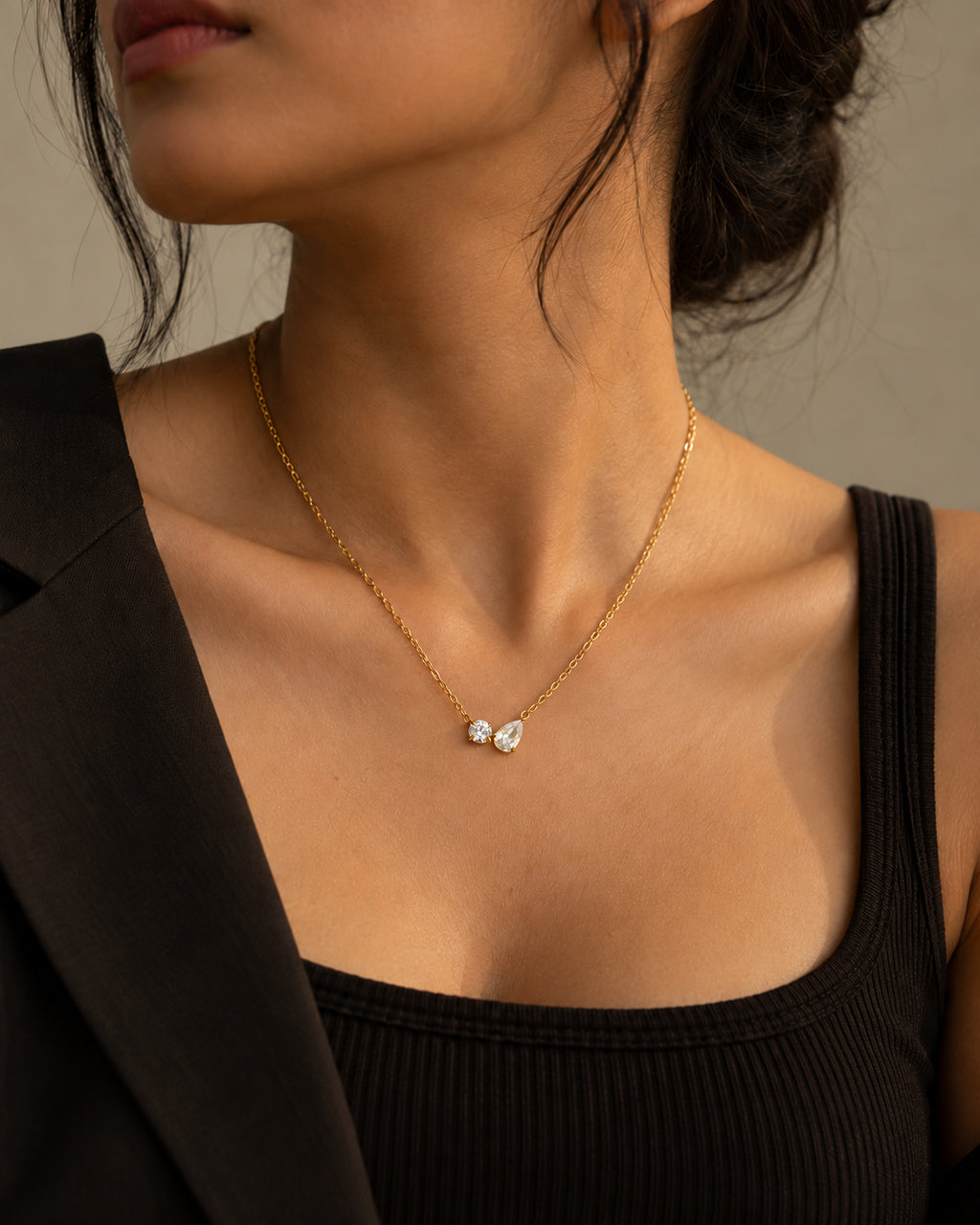 Toi et Moi CZ Round and Pear Necklace