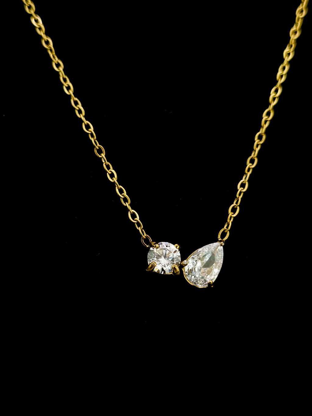 Toi et Moi CZ Round and Pear Necklace