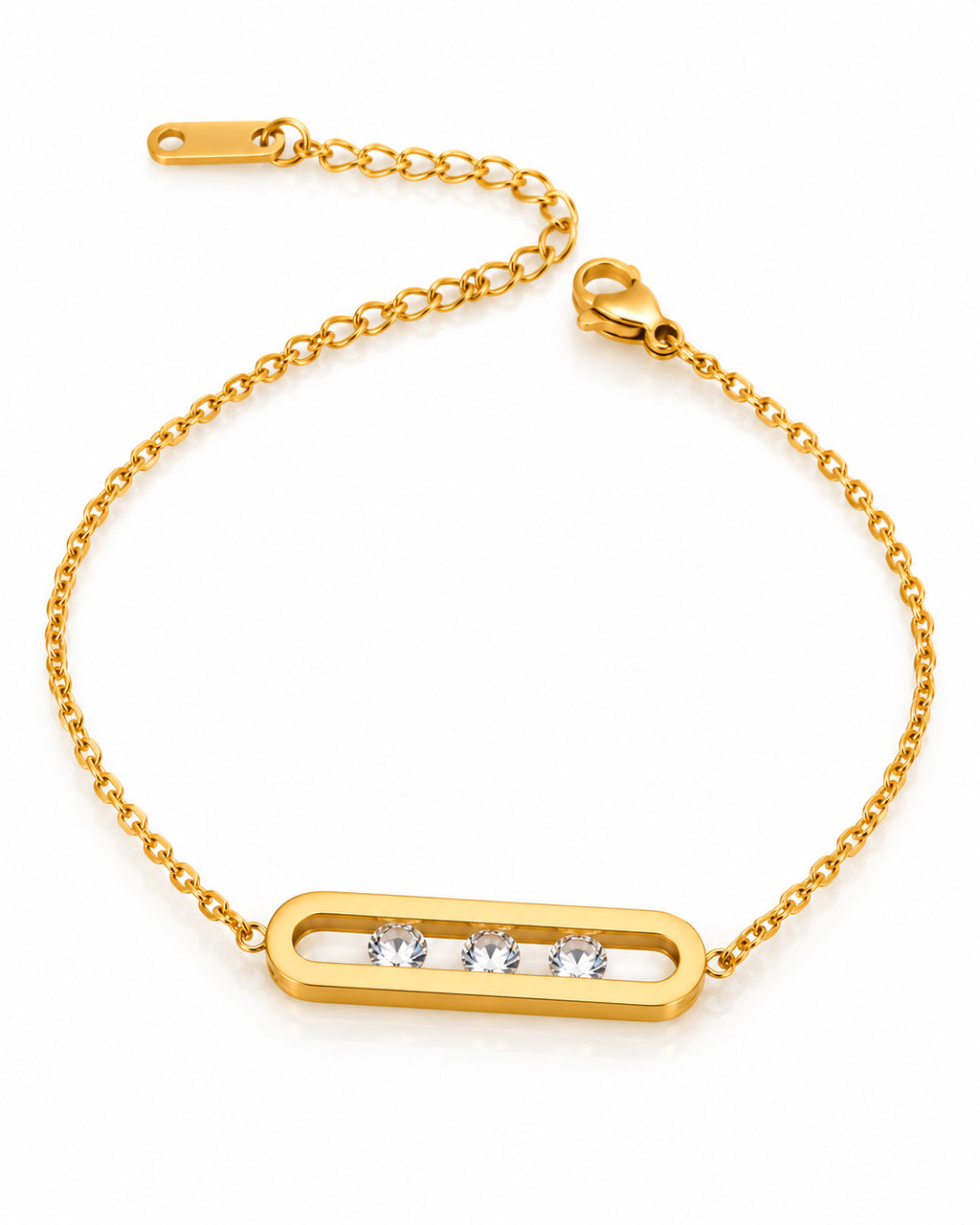 Sliding CZ Oblong Bar Chain Bracelet