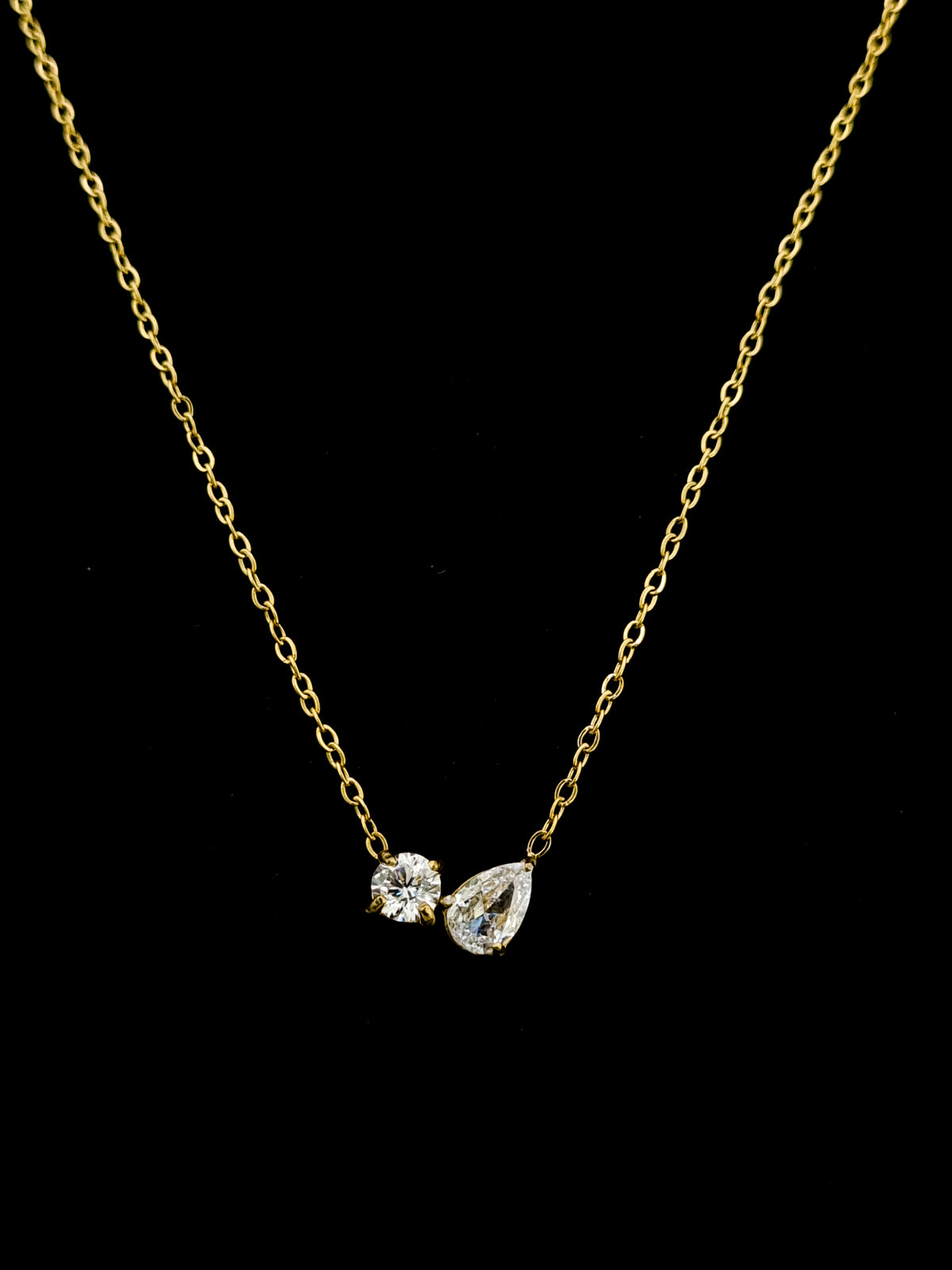 Toi et Moi CZ Round and Pear Necklace
