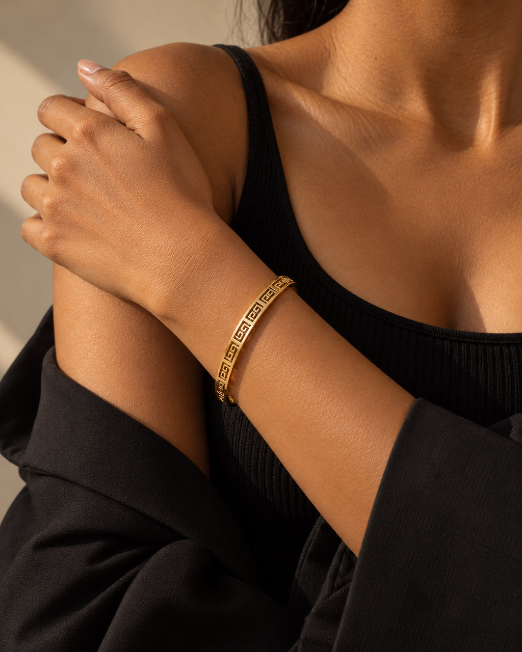 Greek Key Side Lock Cuff Bracelet