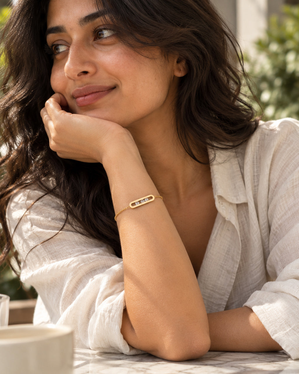 Sliding CZ Oblong Bar Chain Bracelet