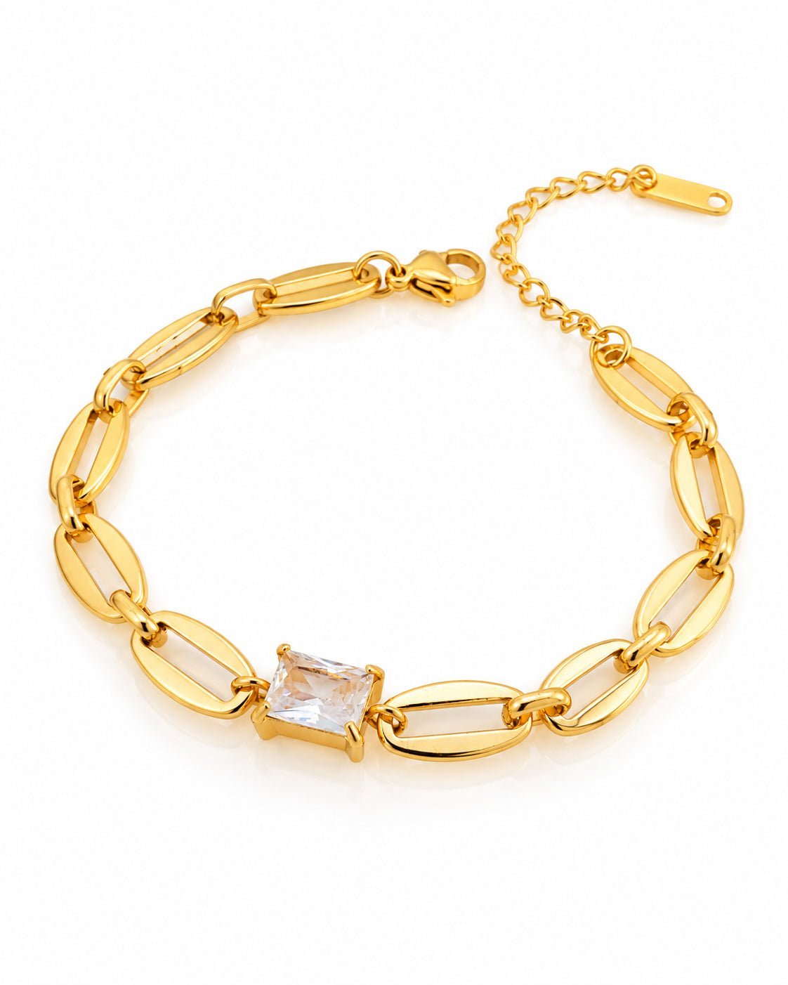 Oval Link CZ Princess Station Bracelet