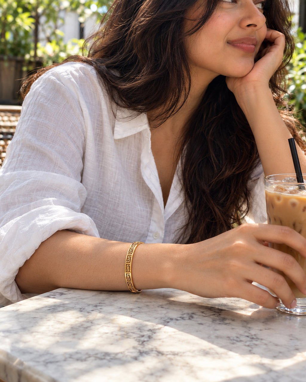 Greek Key Side Lock Cuff Bracelet