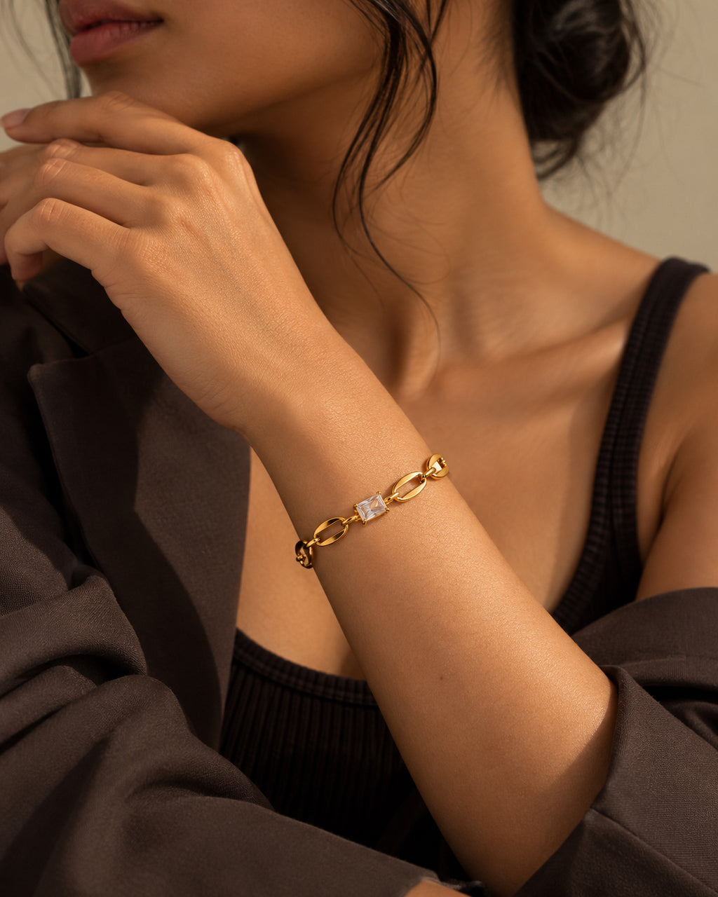 Oval Link CZ Princess Station Bracelet