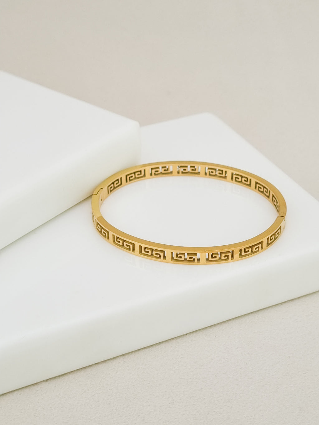 Greek Key Side Lock Cuff Bracelet