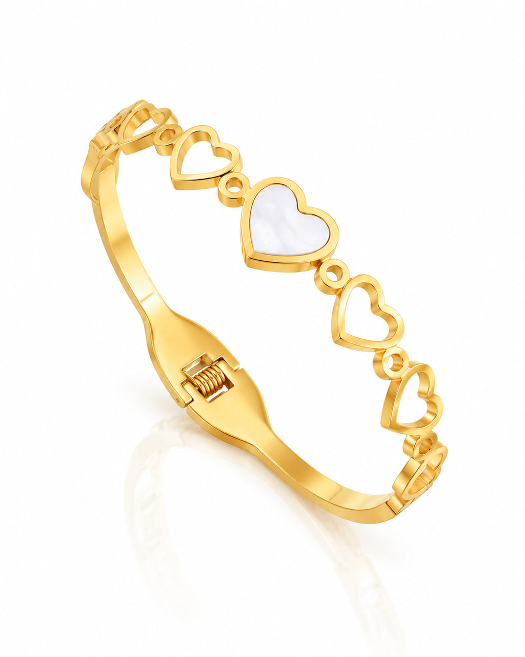 Pearl Heart Row Spring Cuff Bracelet