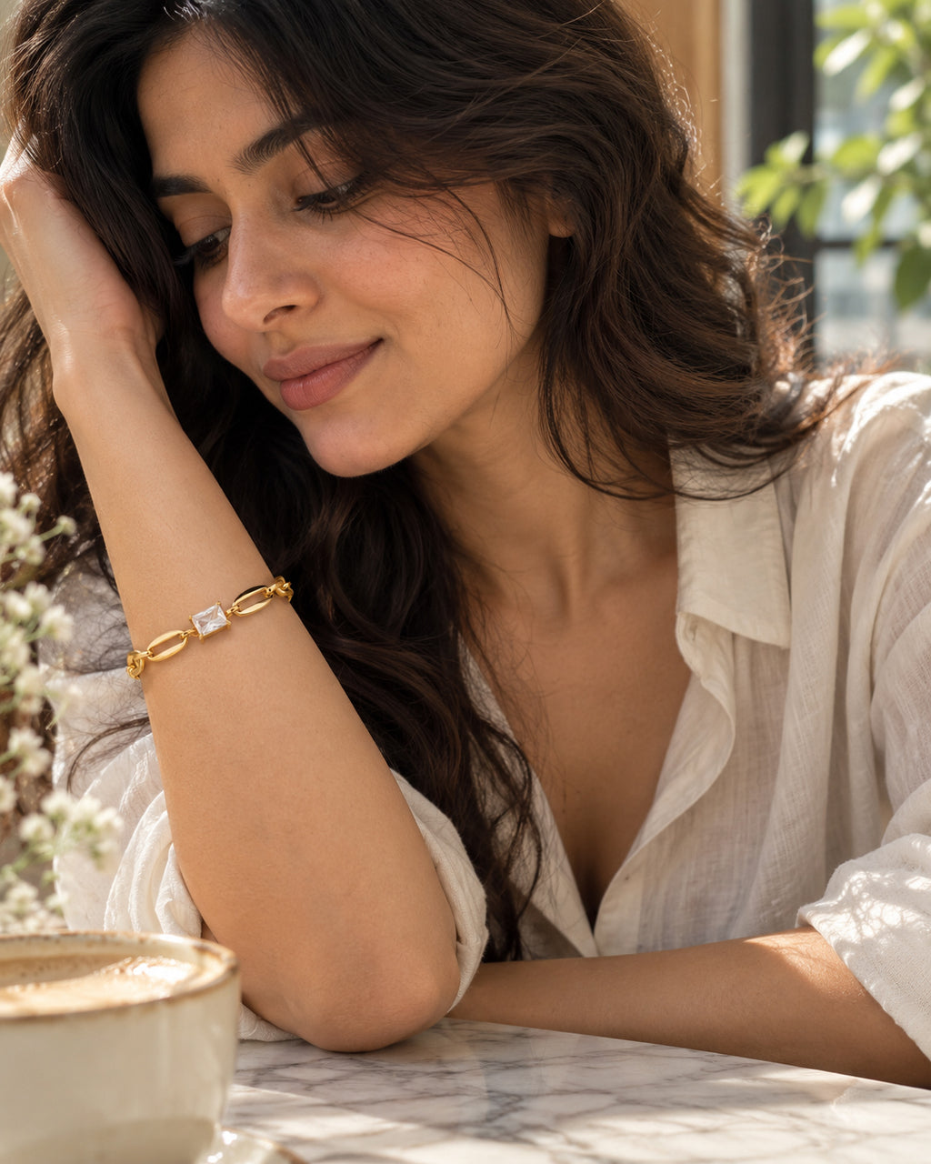 Oval Link CZ Princess Station Bracelet