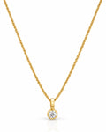 Round CZ Bezel Solitaire Wheat Chain Necklace