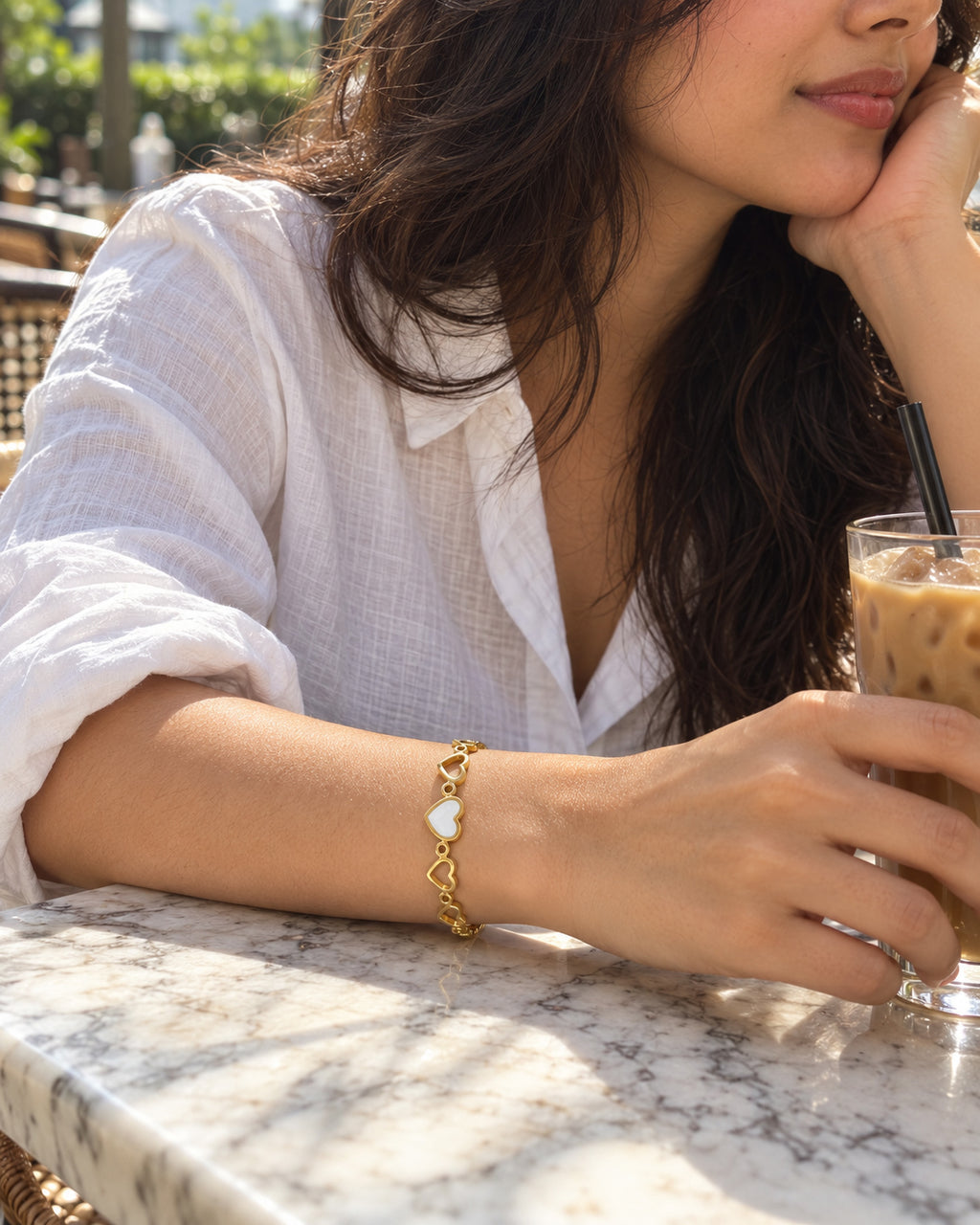 Pearl Heart Row Spring Cuff Bracelet