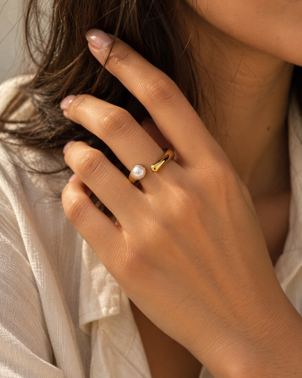 Pearl Tip Open Band Ring