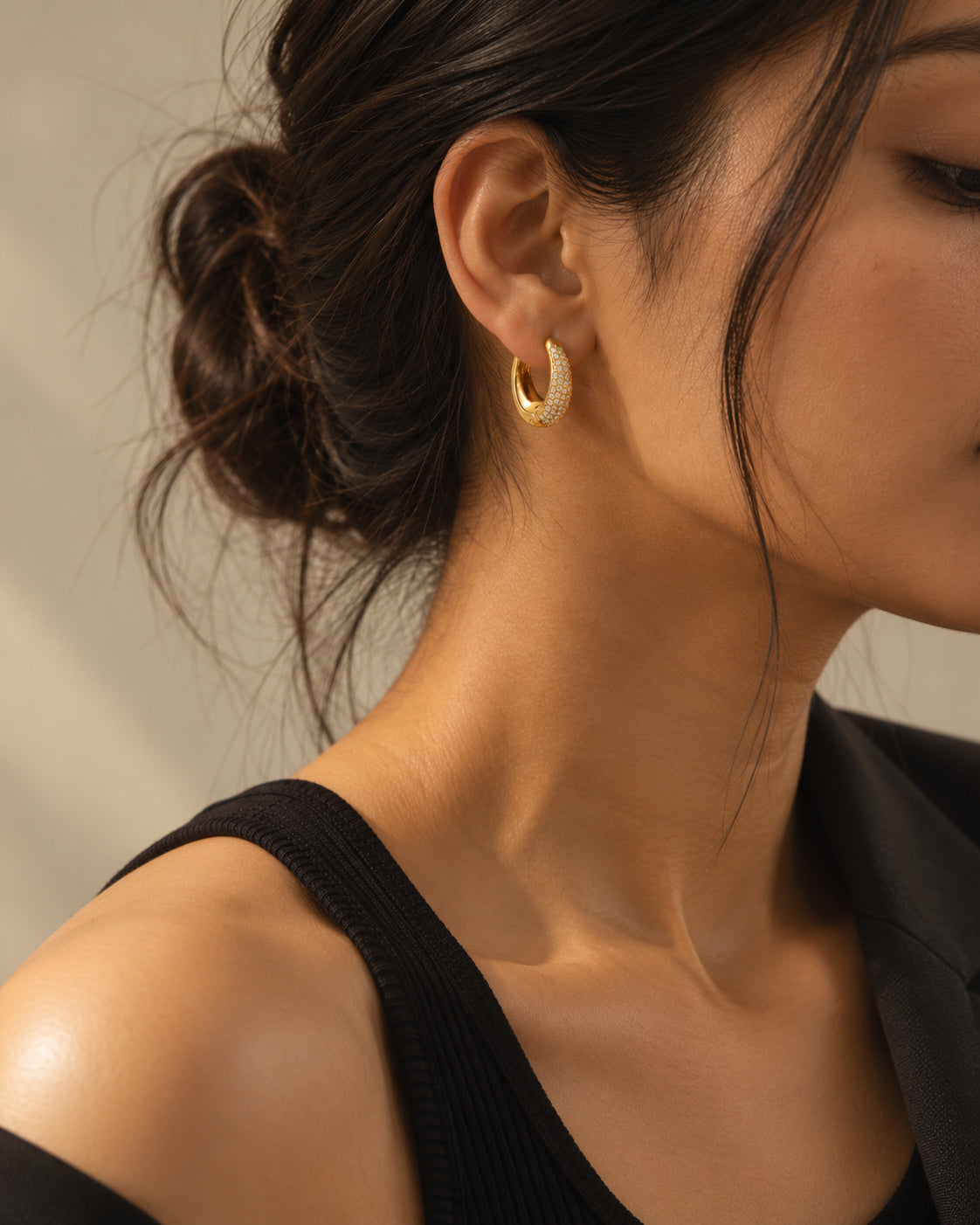 Pave CZ Teardrop Huggie Hoop Earrings