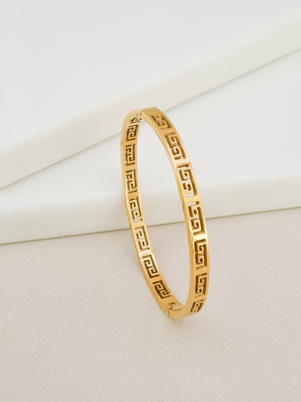 Greek Key Side Lock Cuff Bracelet