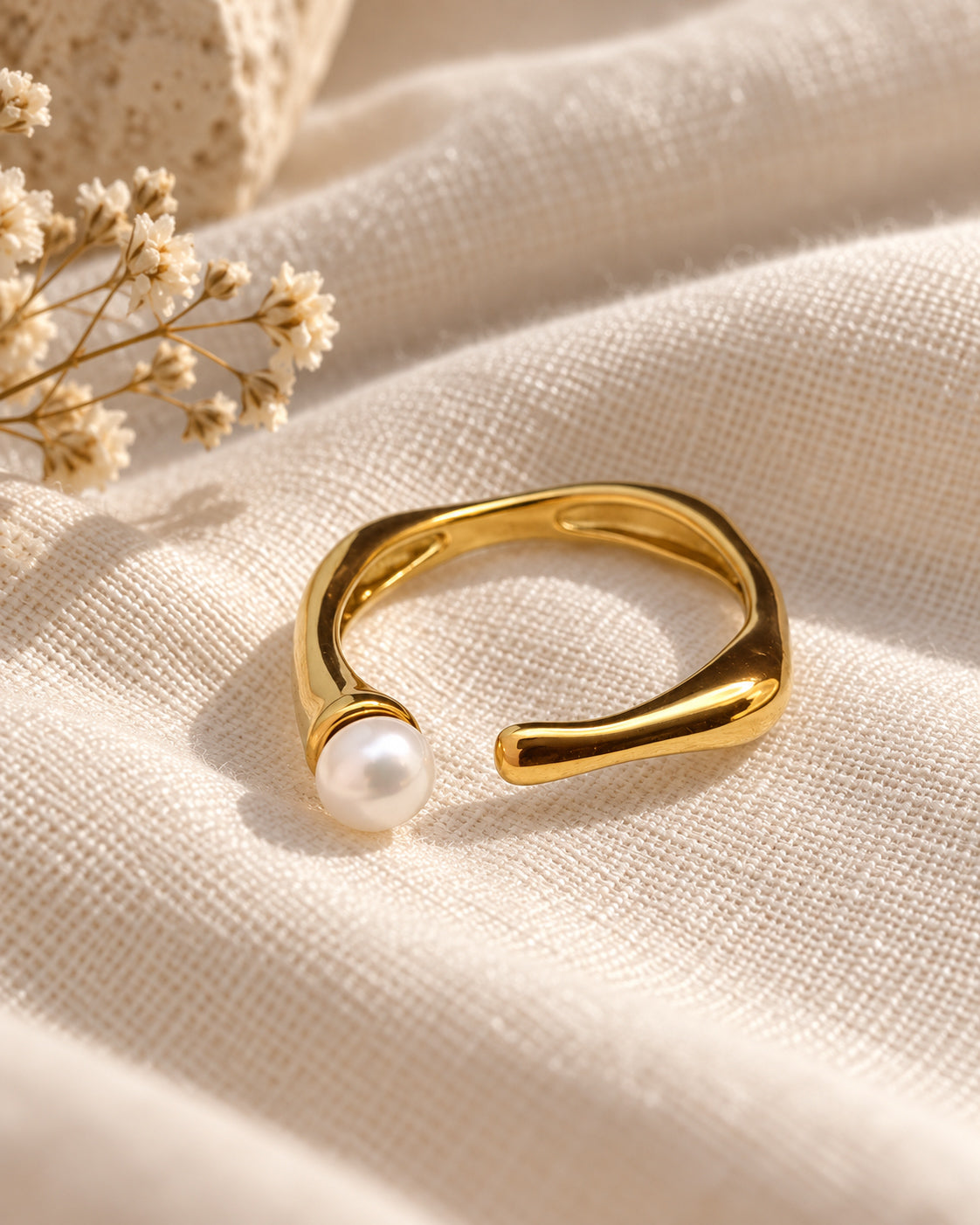 Pearl Tip Open Band Ring