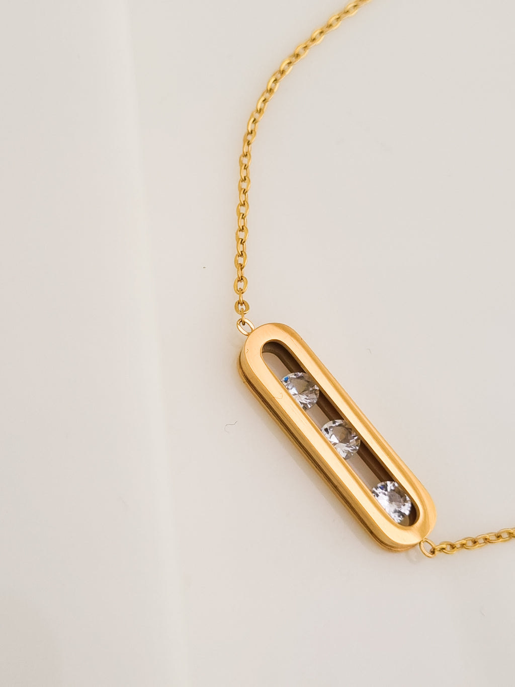 Sliding CZ Oblong Bar Chain Bracelet