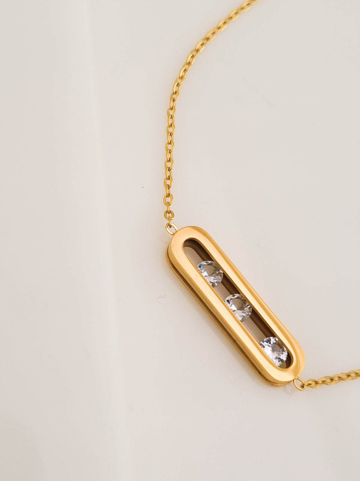 Sliding CZ Oblong Bar Chain Bracelet