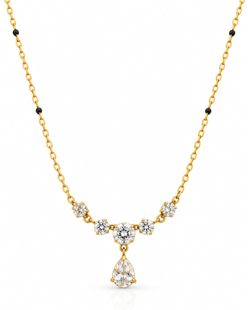 CZ Pear Drop Black Bead Mangalsutra