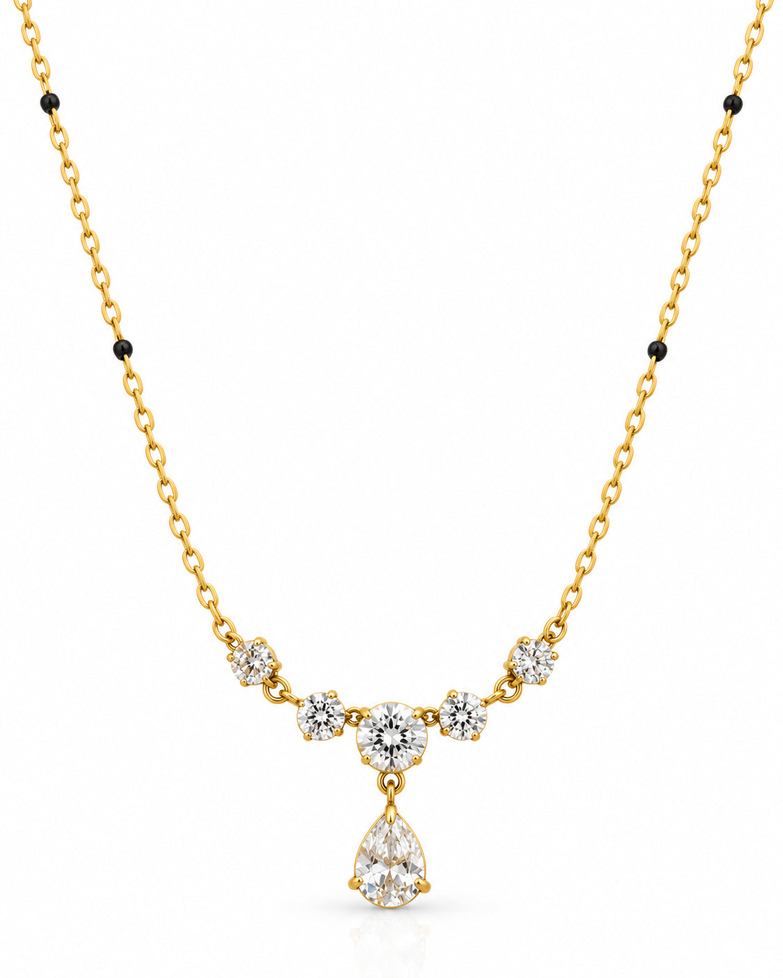 CZ Pear Drop Black Bead Mangalsutra