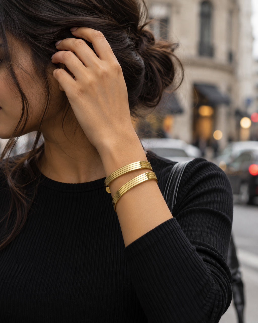 Ridged Column Open Cuff Bracelet