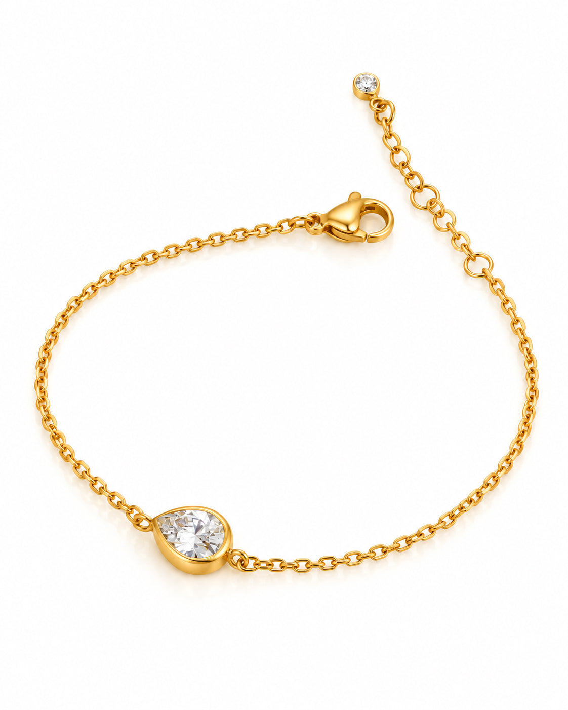Pear CZ Bezel Solitaire Chain Bracelet