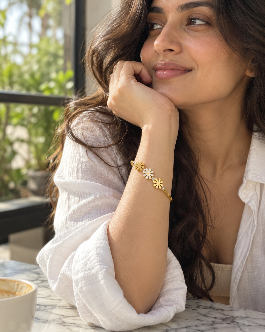 Daisy CZ Trio Spring Cuff Bracelet