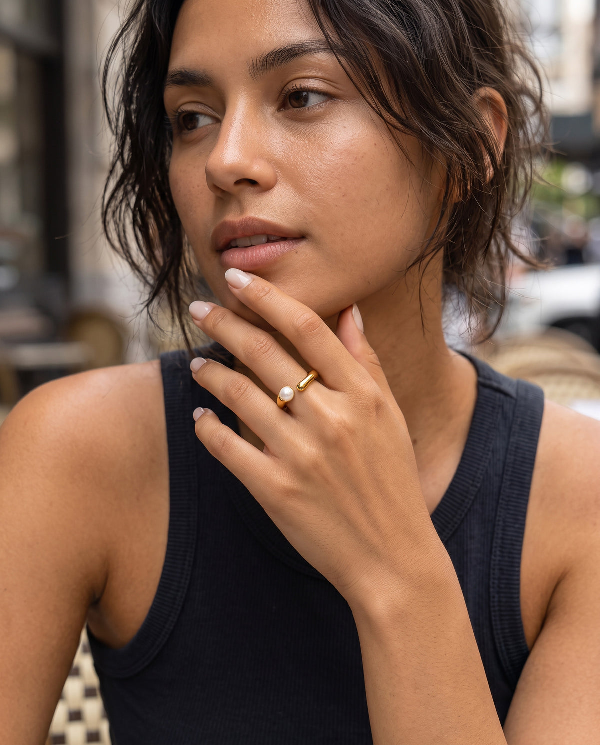 Pearl Tip Open Band Ring