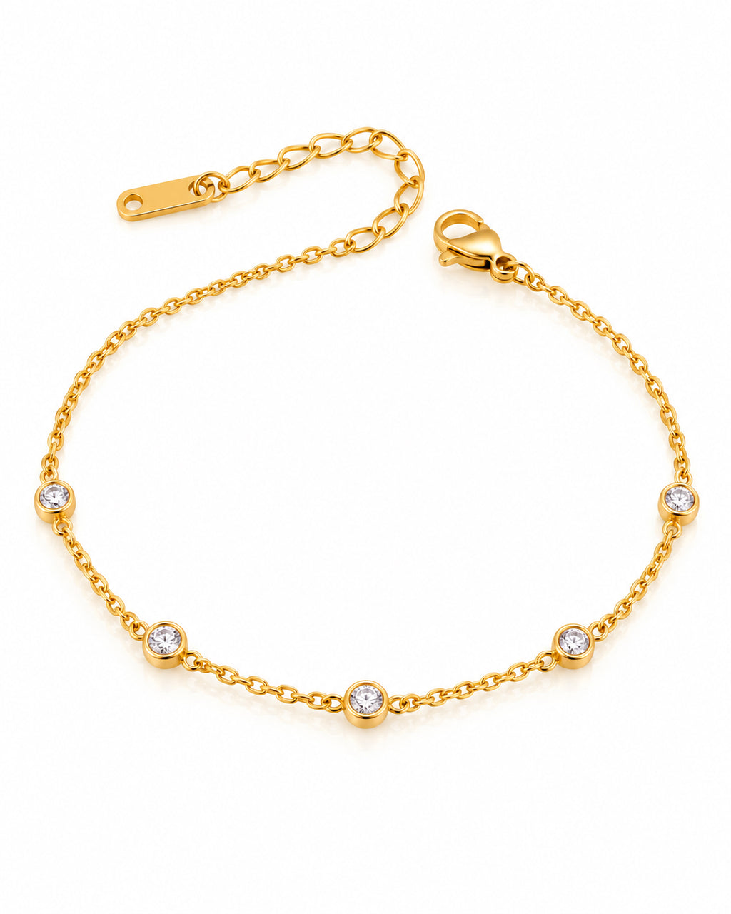 Bezel CZ Station Chain Bracelet